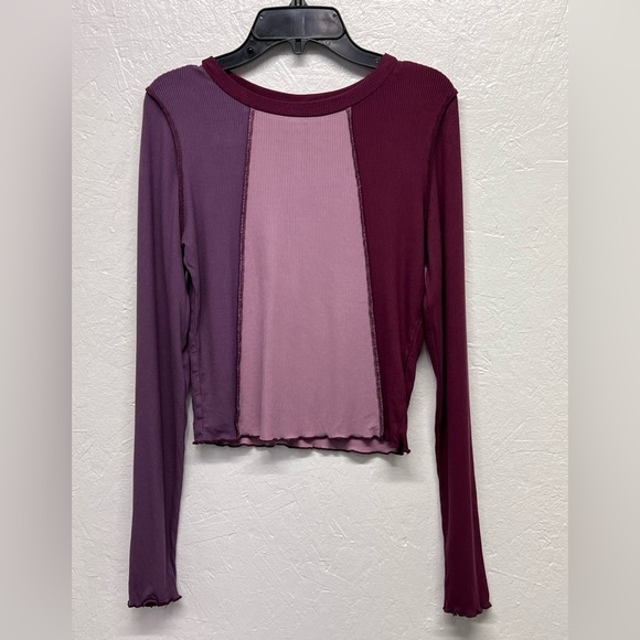 Wild Fable Purple Spliced Lettuce Trim Edge Long Sleeved Tee Shirt - S - Picture 6 of 10